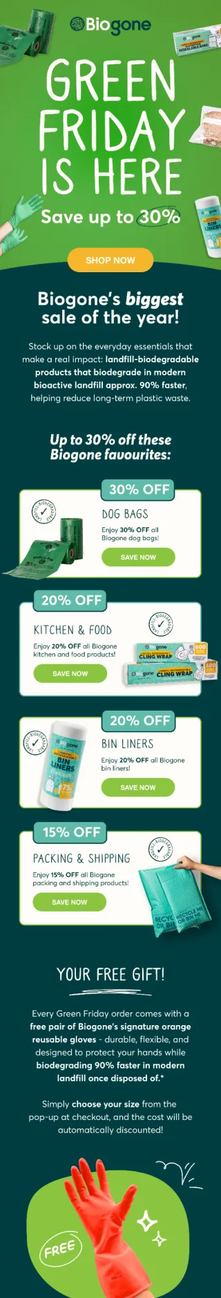 Biogone campaign email: green friday is here