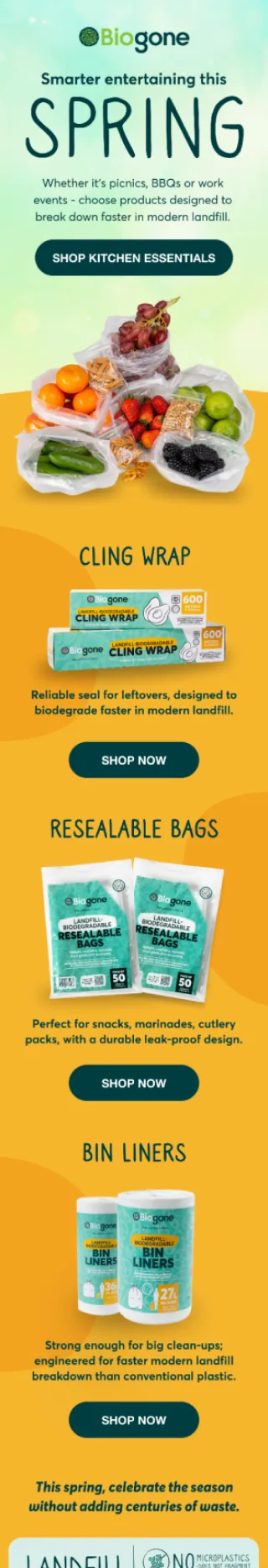 Biogone campaign email: smarter entertaining this spring