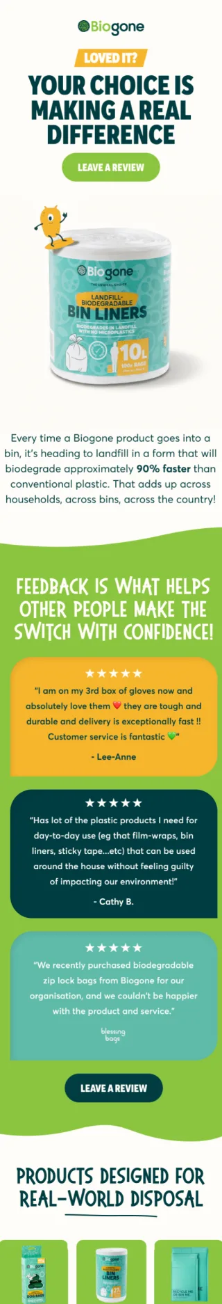 Biogone campaign email: your choice is making a real difference
