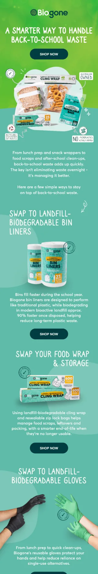 Biogone campaign email: a smarter way to handle back to school waste