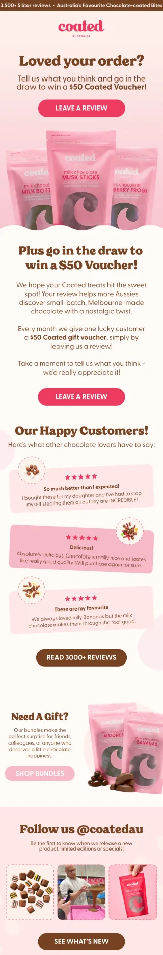 Coated flow email: loved your order, the review request