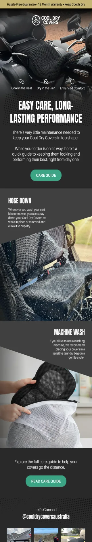 Cool Dry Covers flow email: easy care and long lasting performance