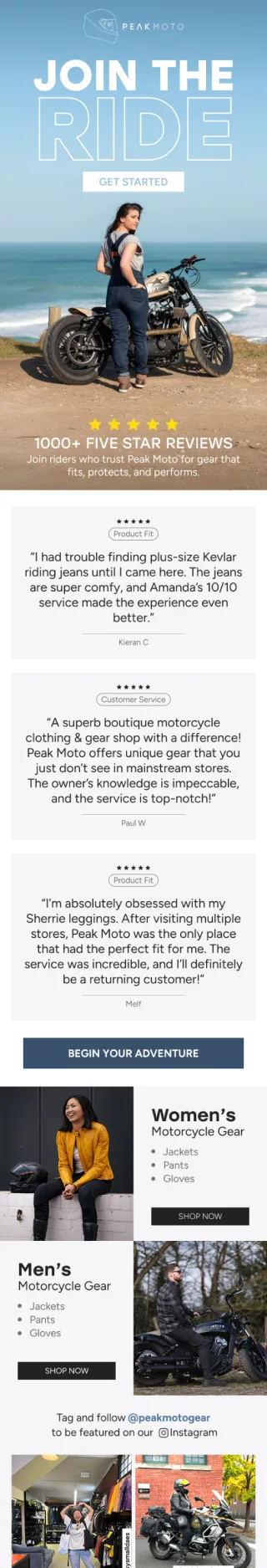 Peak Moto flow email: join the ride