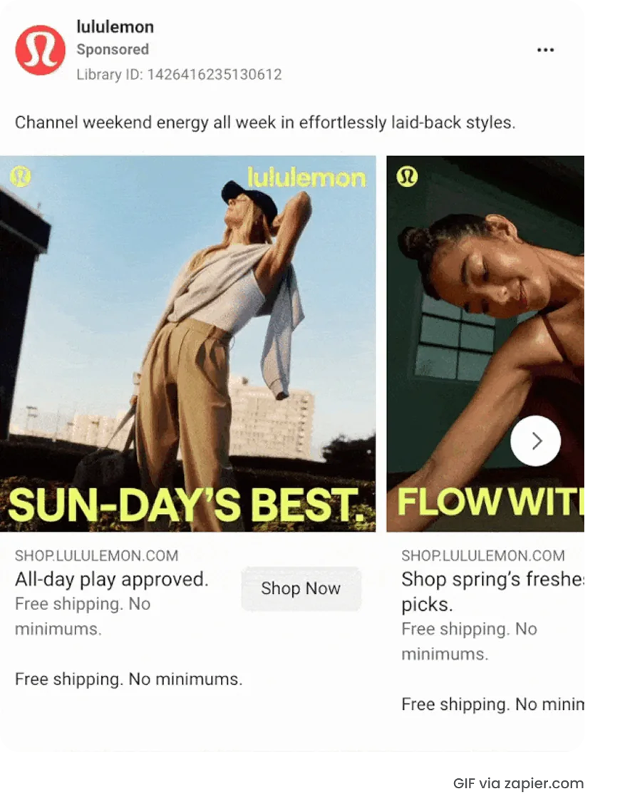 Lululemon evergreen Meta carousel ad